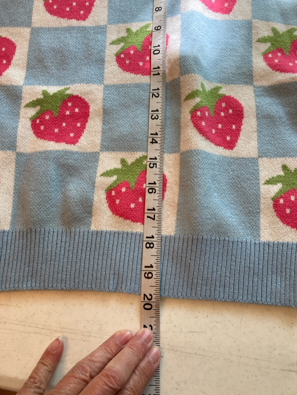 Luna Ivy Blue Strawberry Checker Crewneck Sweater. NWOT - Picture 7 of 7